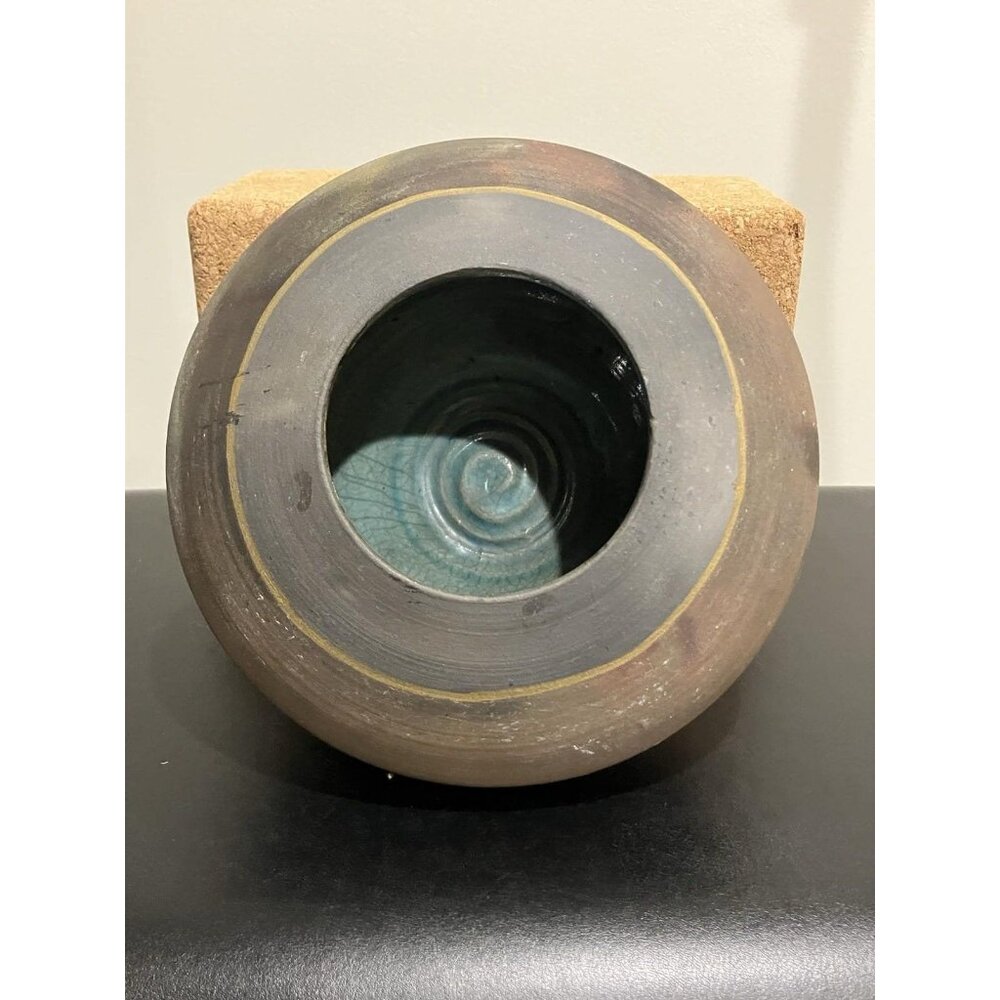 MICHAEL WEINBERG Raku Studio Art Pottery Bowl Vase Blue Red Gold Signed - Picture 7 of 9